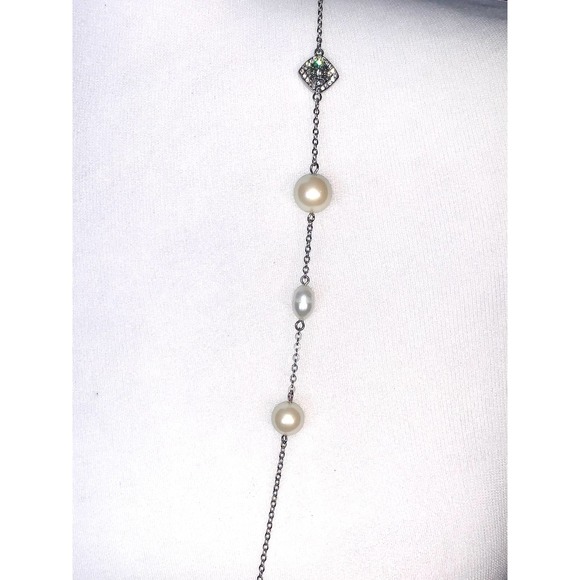 Carolee Silver Freshwater Pearl Crystal Station Statement Necklace EUC - Picture 3 of 8